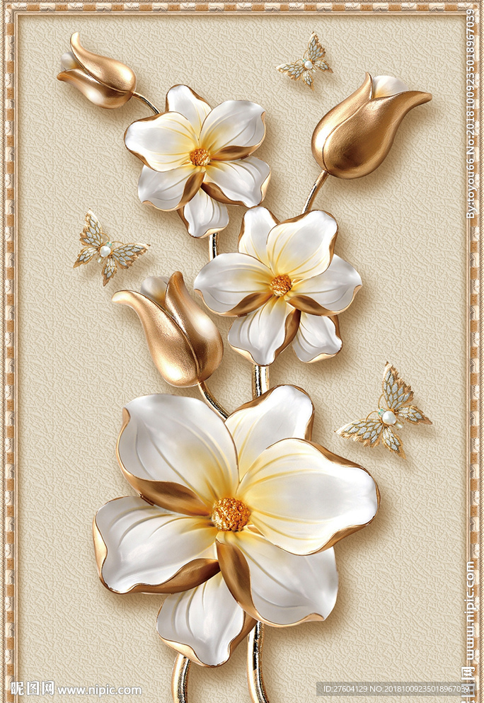 立体金色雕花珍珠蝴蝶装饰画