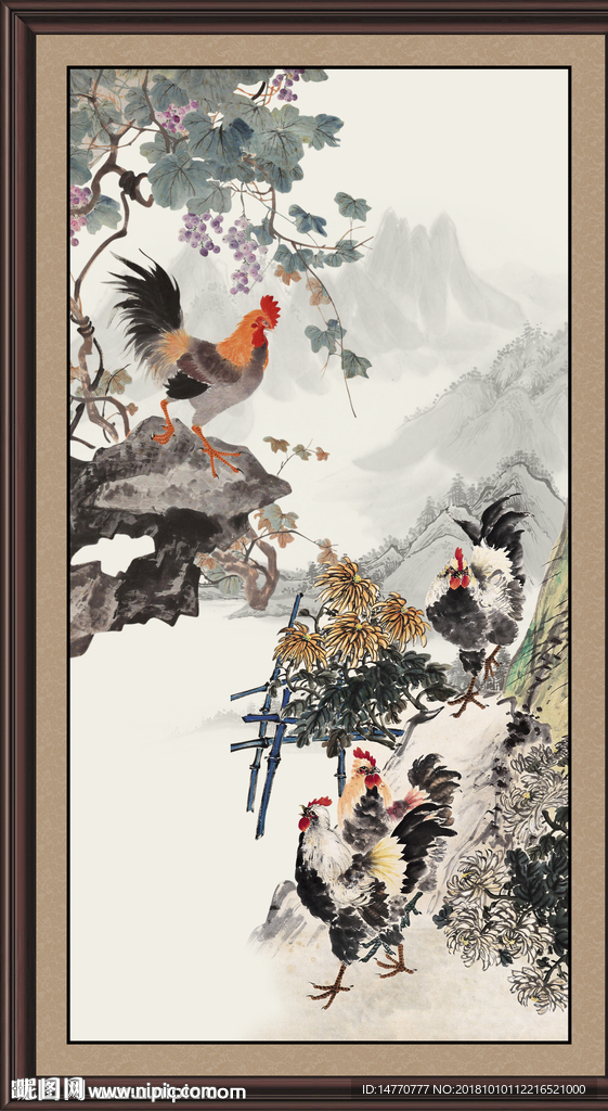 国画公鸡