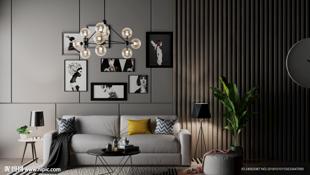 现代北欧背景墙 沙发背景