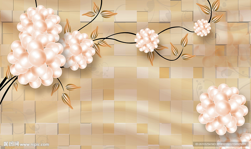 欧式珍珠花卉砖墙电视背景墙