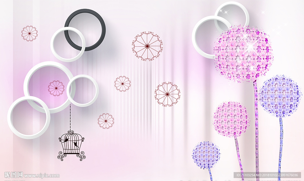 梦幻蒲公英简约圈圈电视背景墙