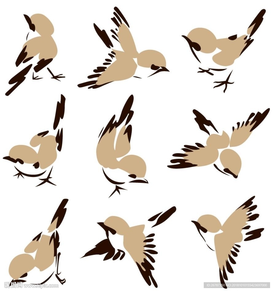 矢量中国传统鸟类绘画