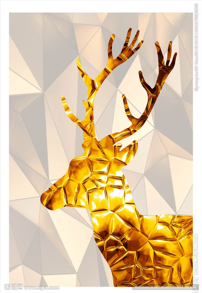 北欧金色抽象鹿客厅装饰画