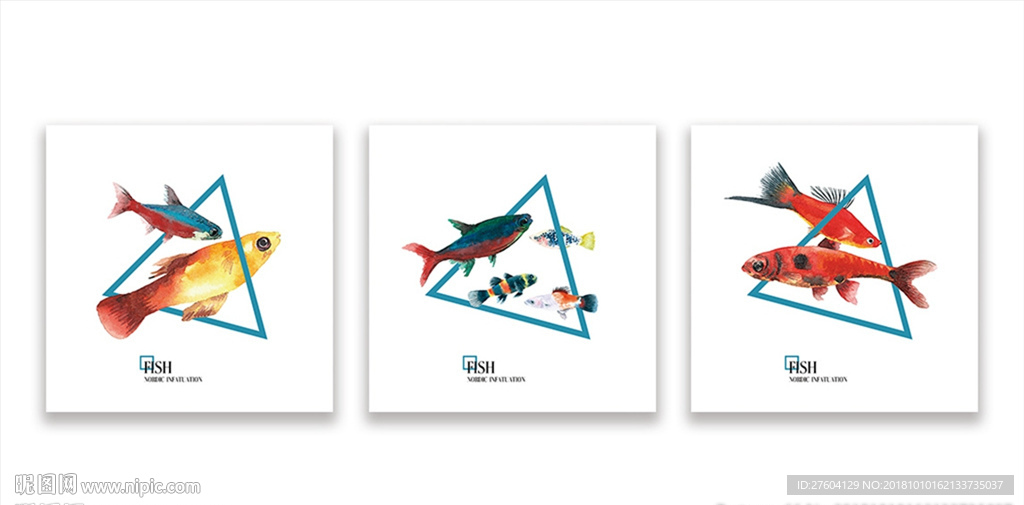 清新热带鱼复古装饰画