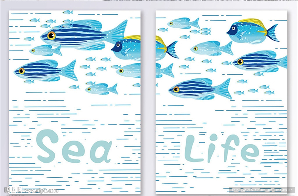 蓝色清新海洋鱼装饰画