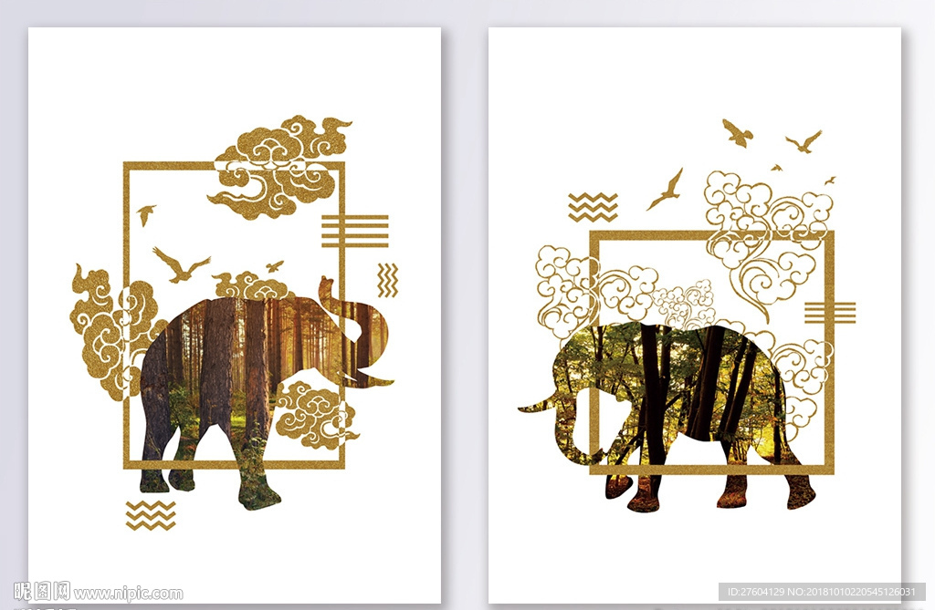 简约动物图案大象剪影装饰画