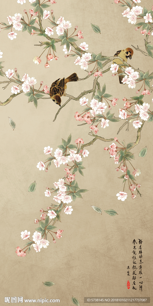 古画中式花鸟玄关屏风艺术创意背