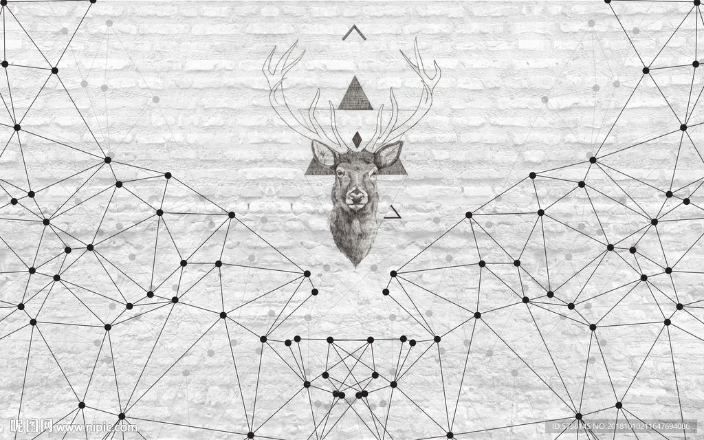 几个线条麋鹿欧式高级灰艺术创意