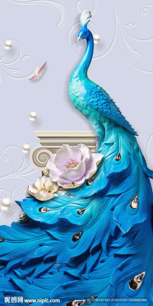 孔雀蓝色现代简约艺术创意设计墙