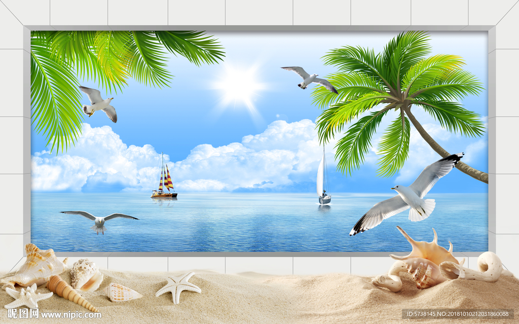 立体墙面海景玄关屏风艺术墙