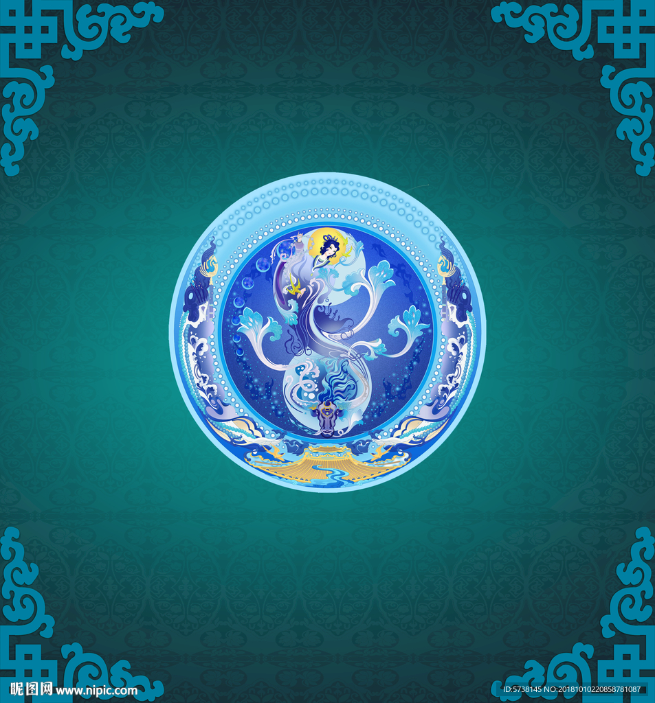 中式古典仙女顶画玄关屏风创意背