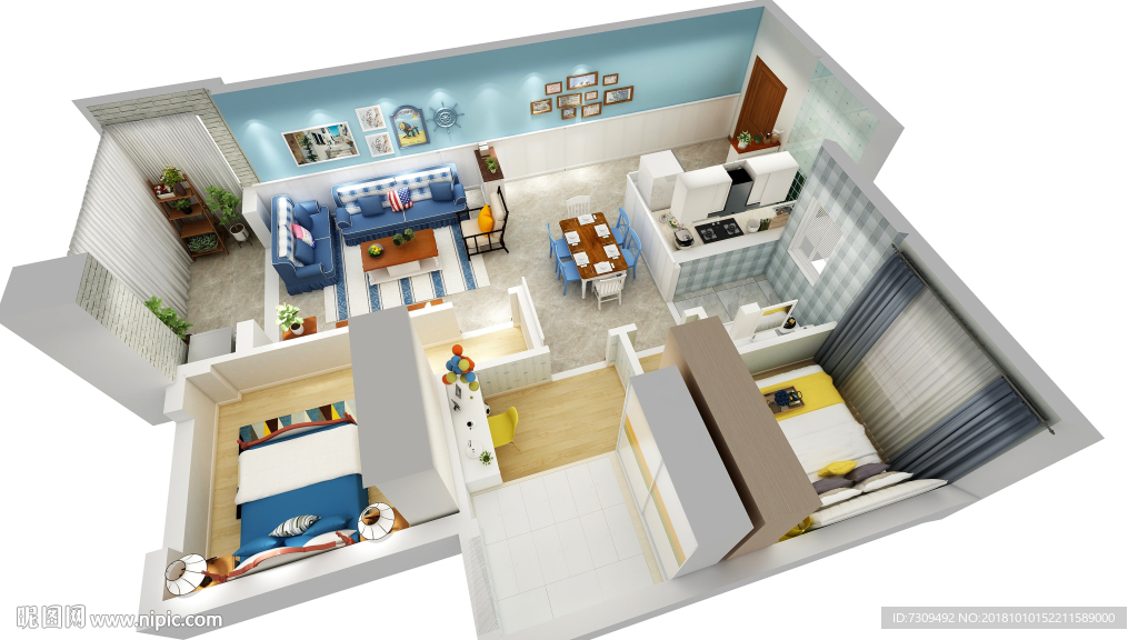 地中海风格小户型装修户型效果图