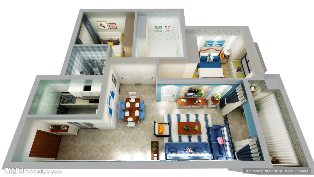 地中海风格小户型三居室户型效果