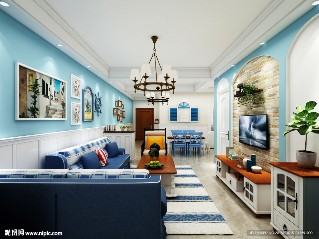 地中海风格家居客餐厅装修效果图