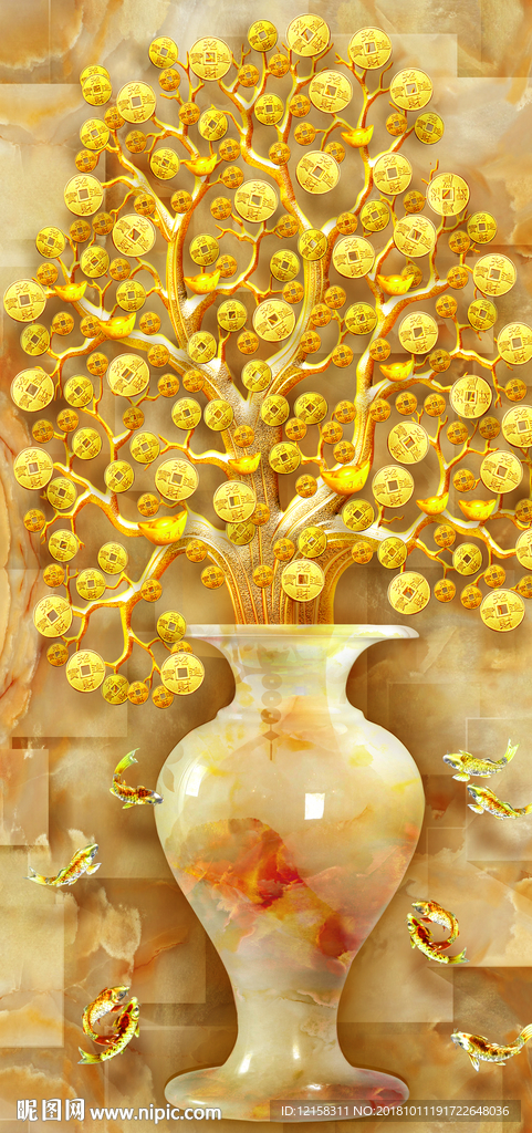 发财树金钱树摇钱树玉瓶金鱼