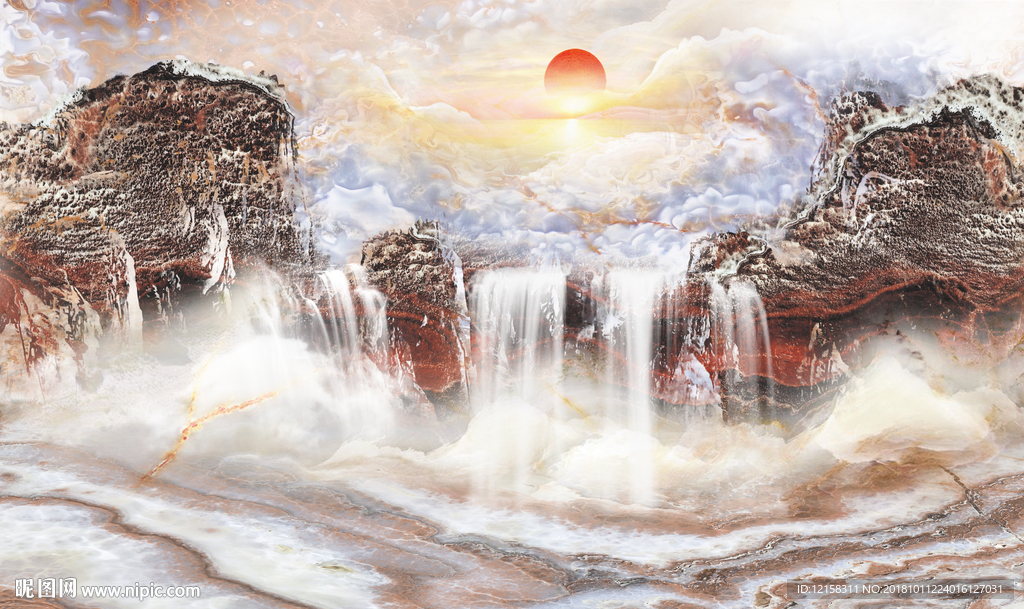 旭日东升 高山流水 流水生财