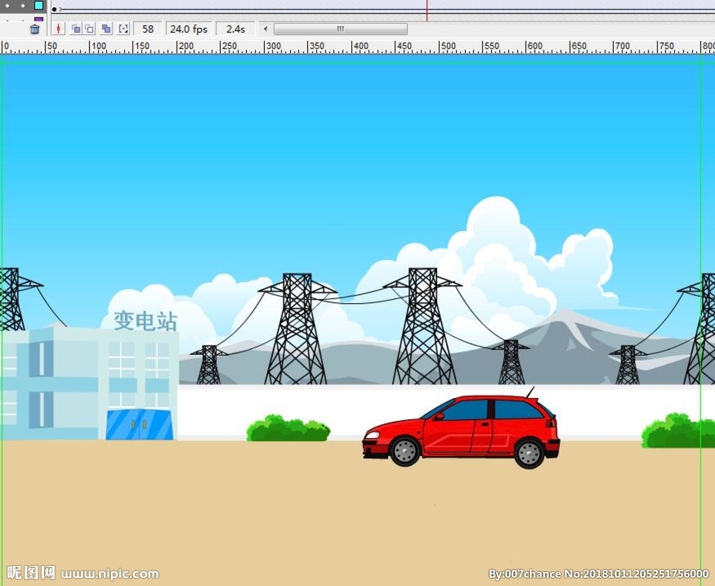 红色汽车在变电站动画6秒
