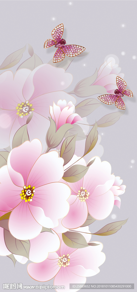 蝴蝶鲜花唯美玄关背景