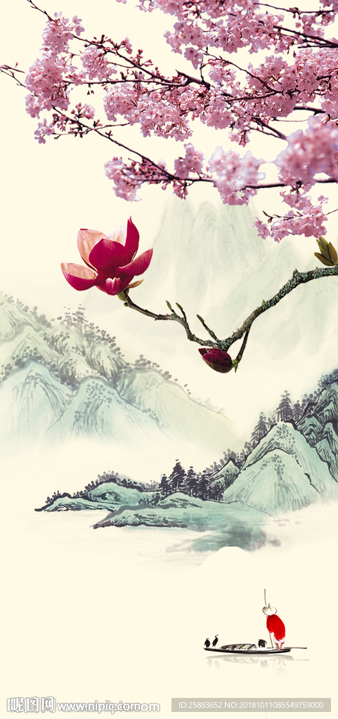 山水花鸟玄关背景