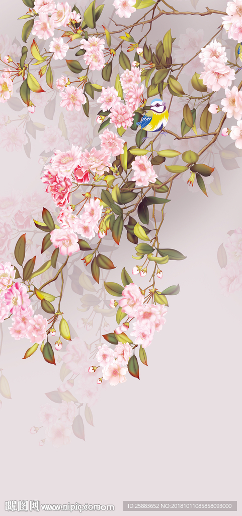 时尚花鸟玄关背景墙