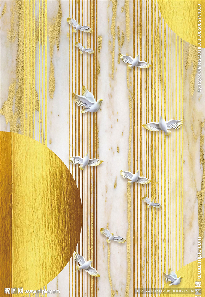 新中式金箔浮雕飞鸟装饰画