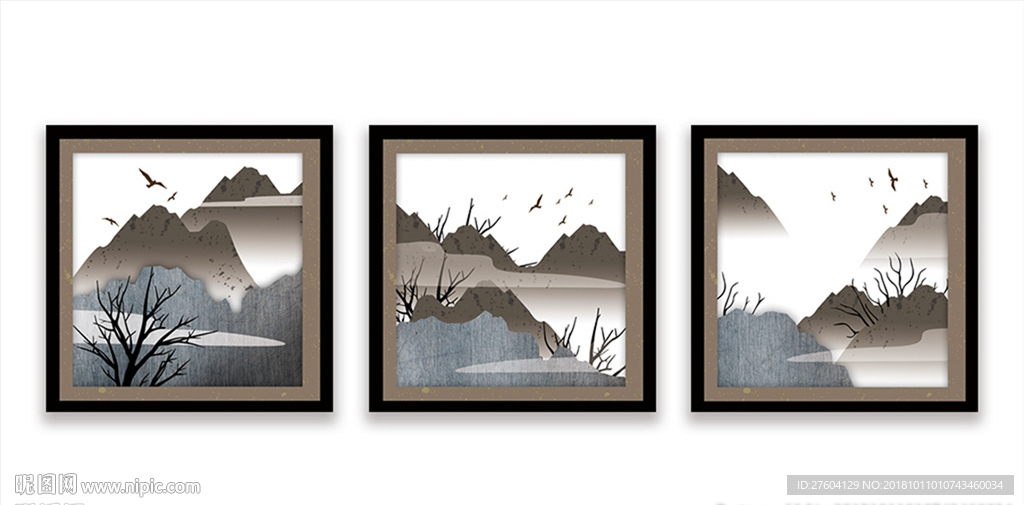 中国风山川图案装饰画