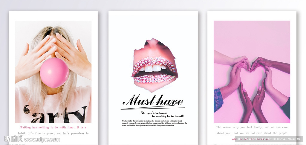 北欧风少女粉唯美三联装饰画