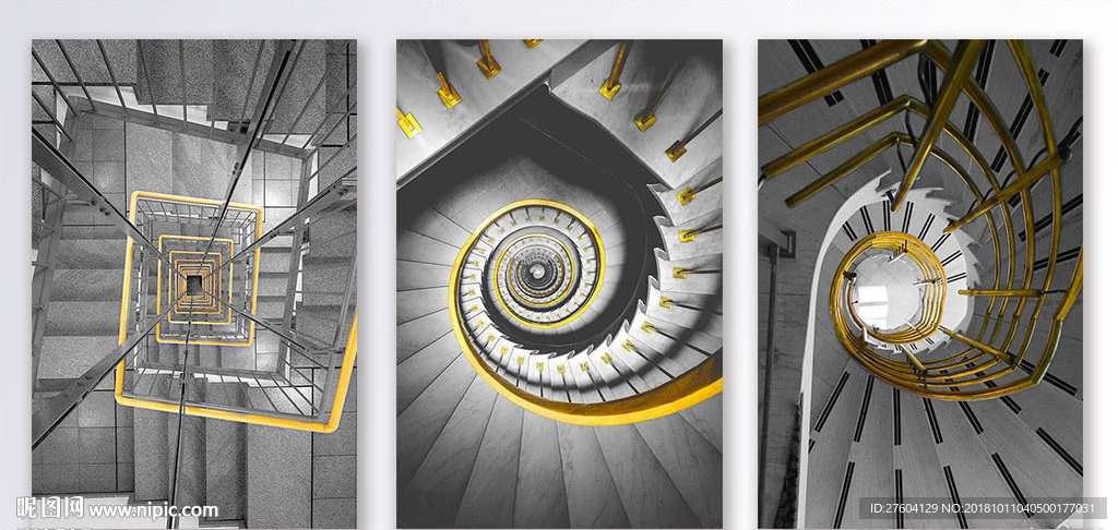 黄色黑白建筑抽象组合装饰画