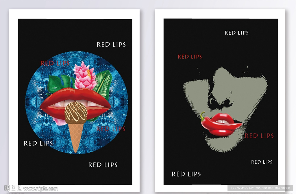 抽象红唇混搭个性装饰画
