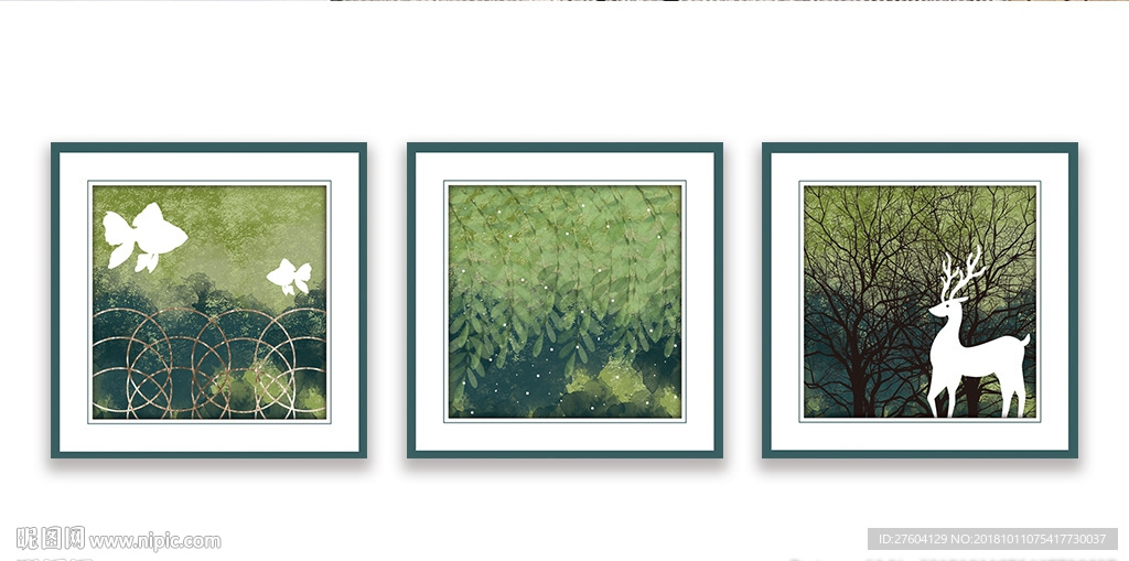 手绘抽象动植物风景装饰画