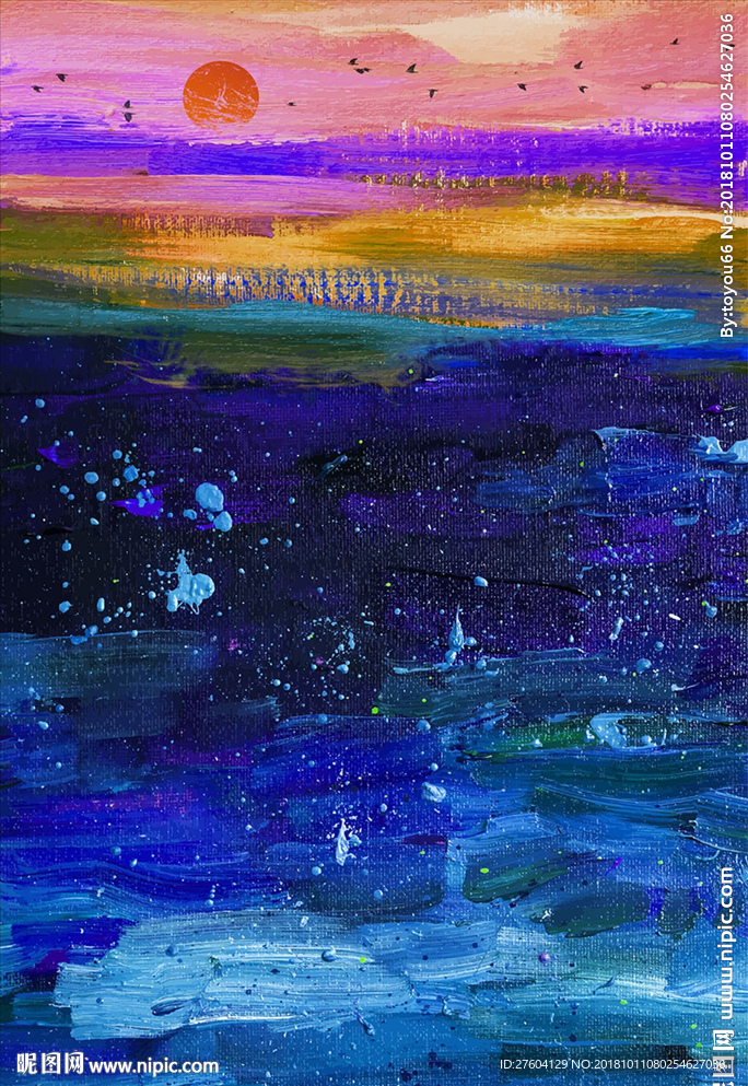 唯美抽象水彩山水飞鸟装饰画