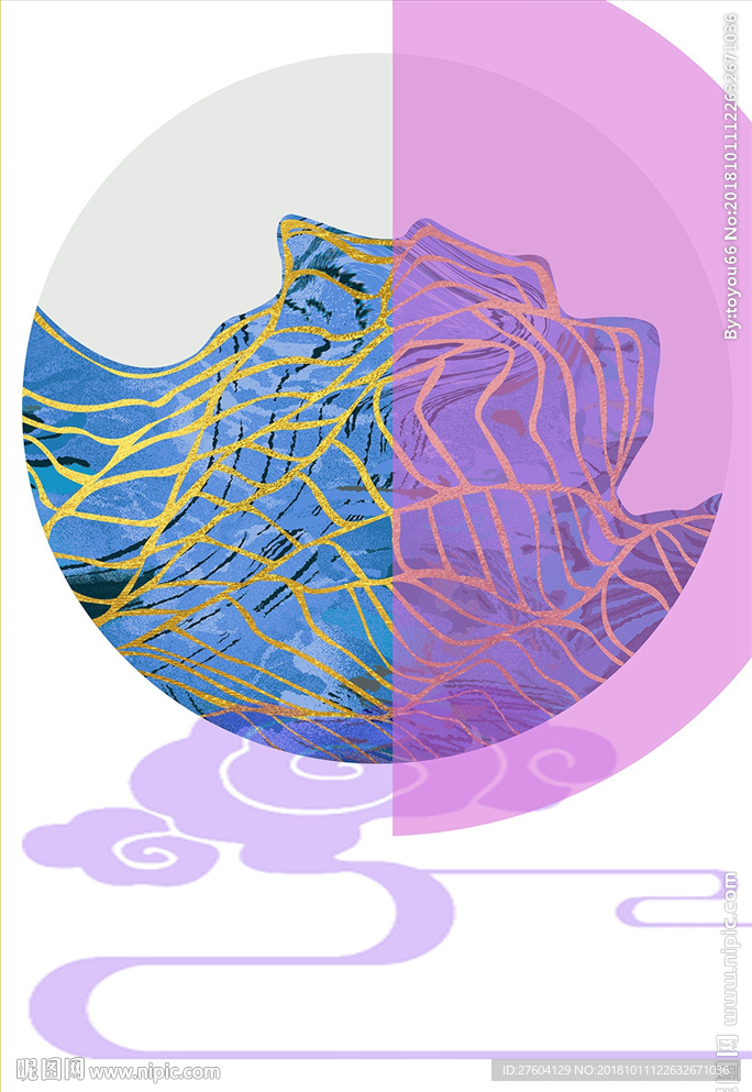 中式云纹金边装饰画