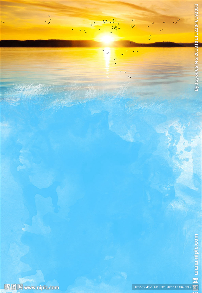 中式水彩风夕阳风景装饰画