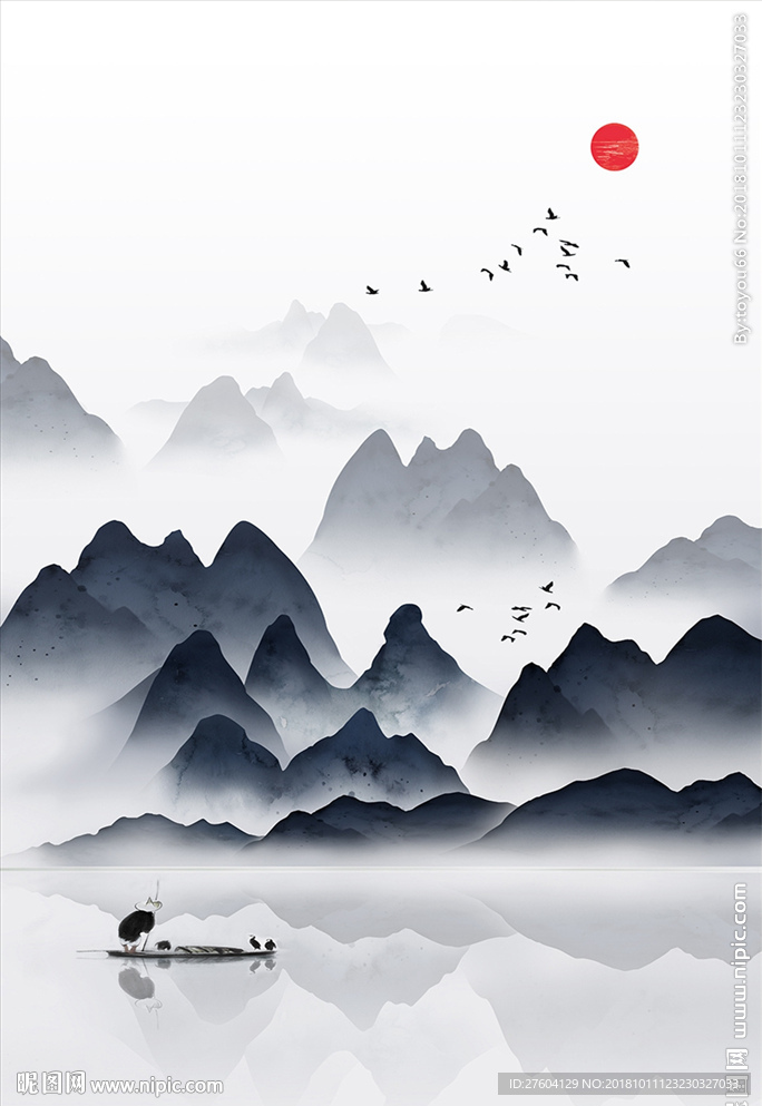 禅意抽象意境水墨山水挂画