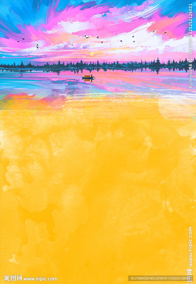 抽象黄色水彩风景装饰画