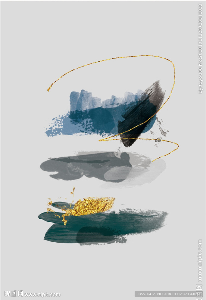 现代简约水彩色块金箔装饰画
