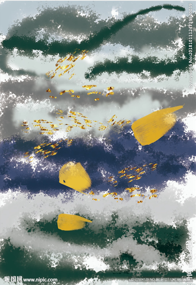 手绘水彩抽象金箔装饰画