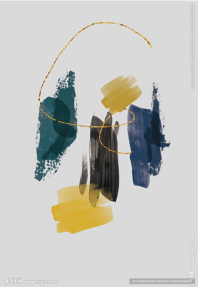 抽象水彩色块祖母绿金箔装饰