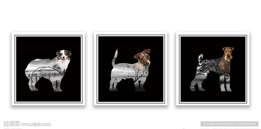 抽象文艺动物剪影小狗装饰画