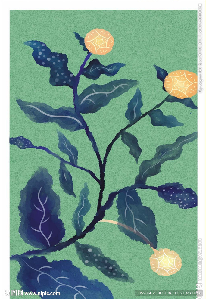 抽象夸张叶子手绘装饰画