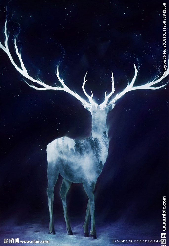 唯美麋鹿剪影装饰画