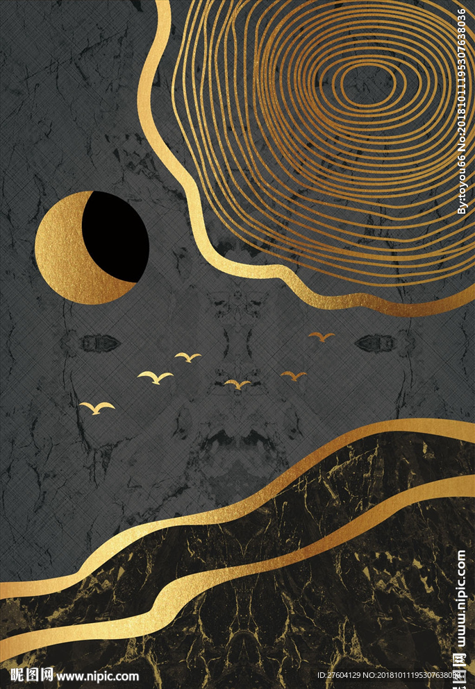 简约黑金抽象山水风景装饰画