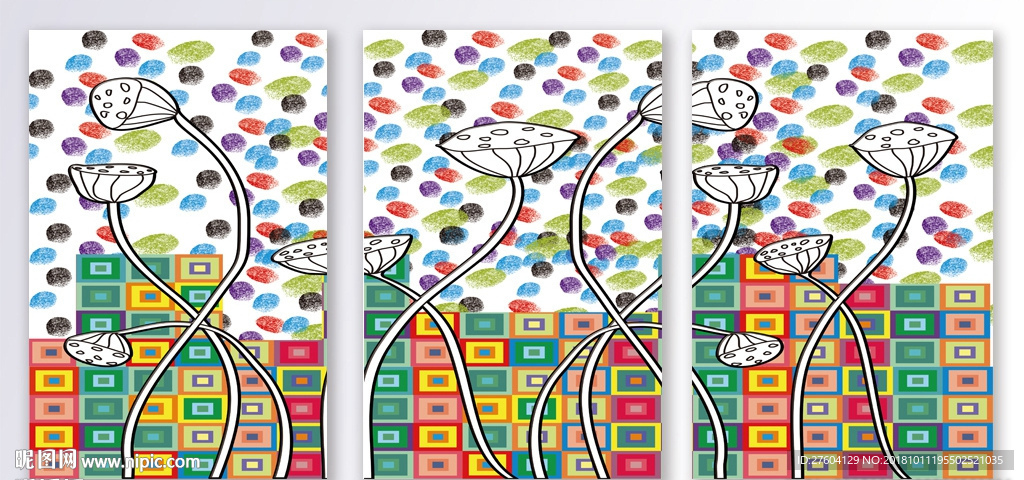 精美时尚抽象三联画