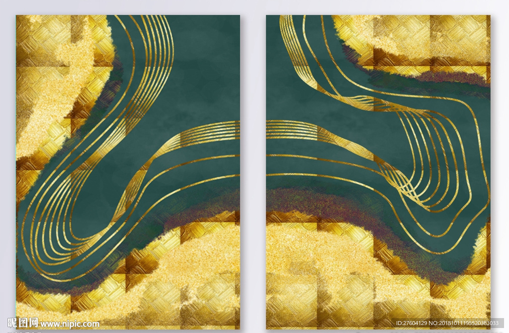 金色祖母绿玛瑙金箔装饰画