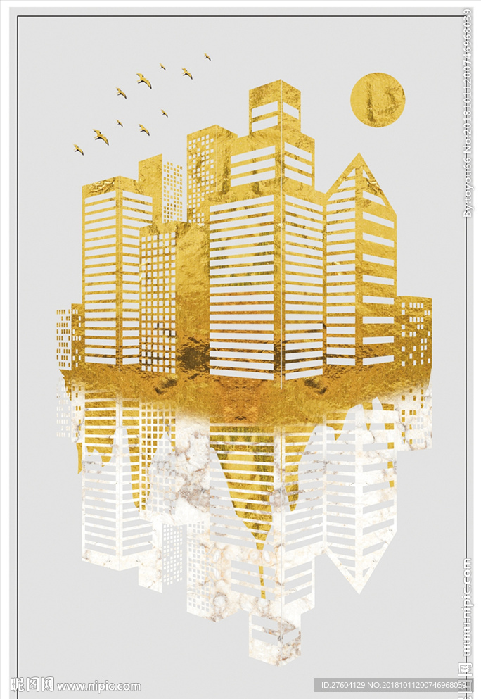 抽象金色建筑装饰画