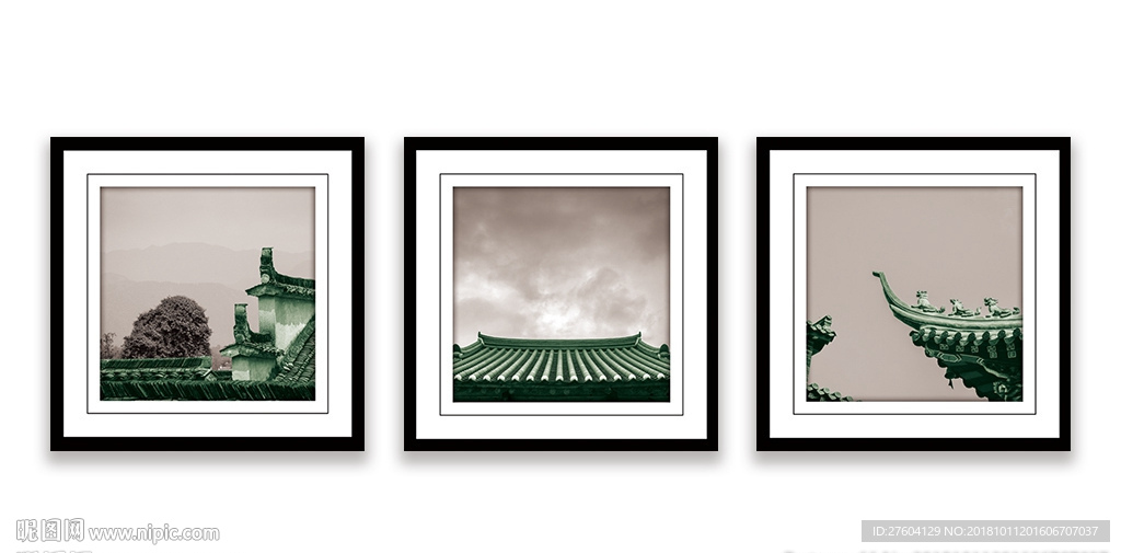 抽象反差色古风建筑装饰画