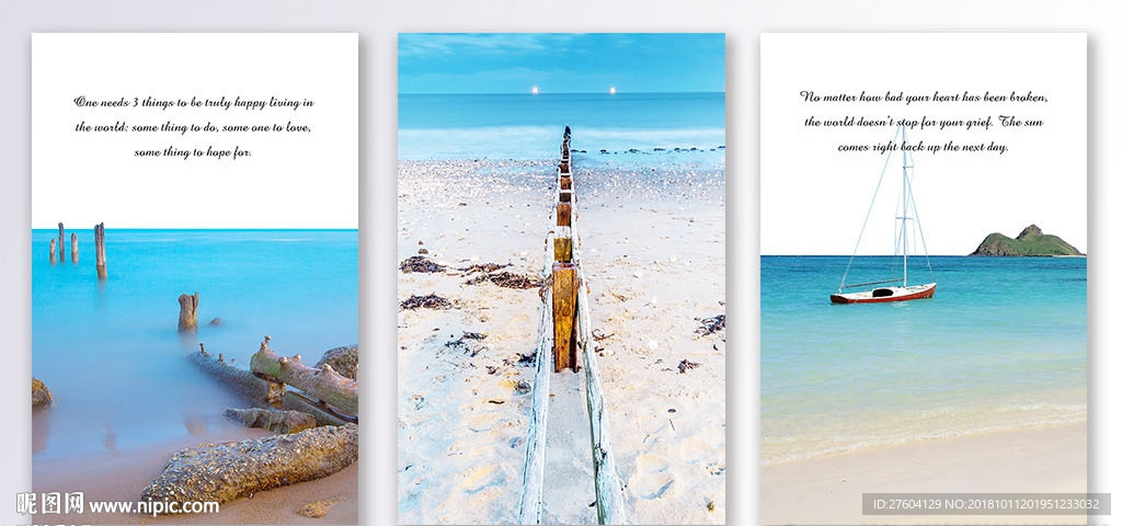 现代简约唯美海景三联装饰画