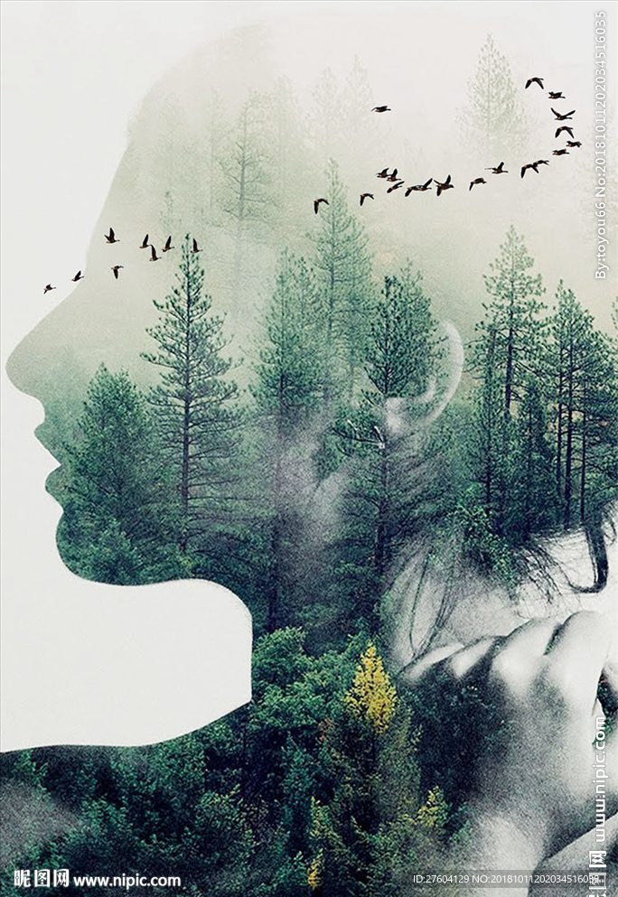 现代简约人物剪影唯美风景装饰画