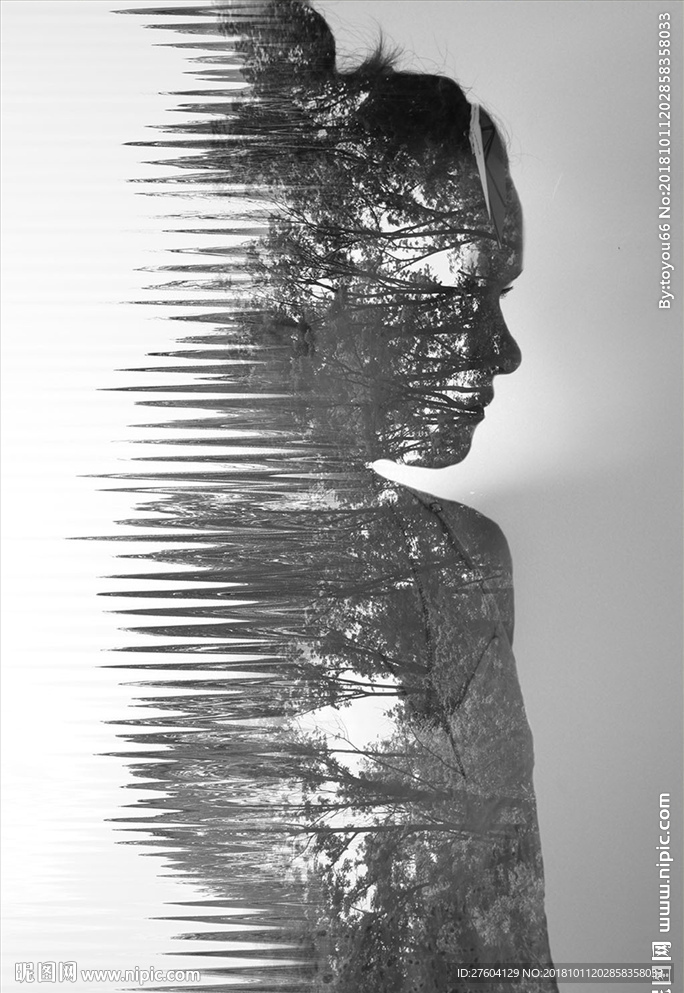 黑白简约人物剪影风景装饰画