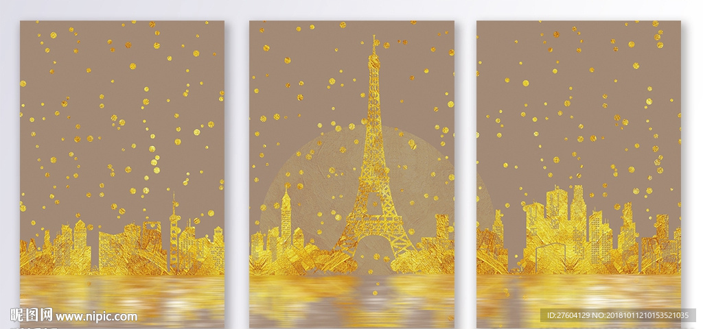 抽象大气金色城市装饰画